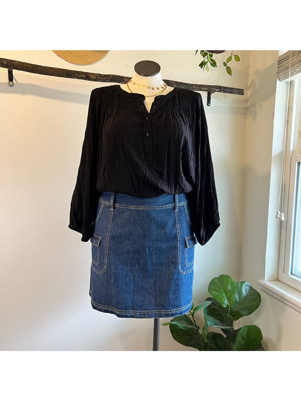 Croft & Barrow Black Button Boho Indie Blouse Top Size 3X NEW with tags